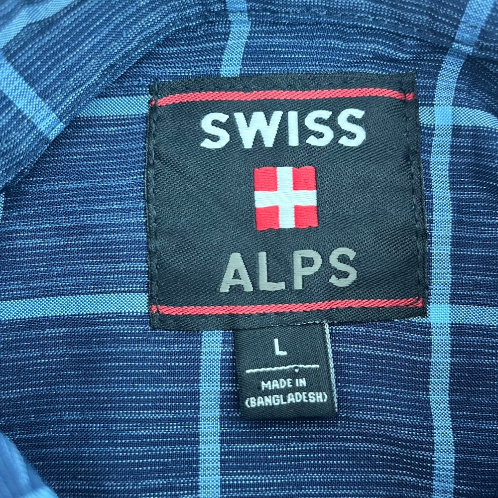 Swiss Alps Mens Size L Button Up Shirt Blue Plaid Short Sleeve Pocket NWT - Picture 5 of 9